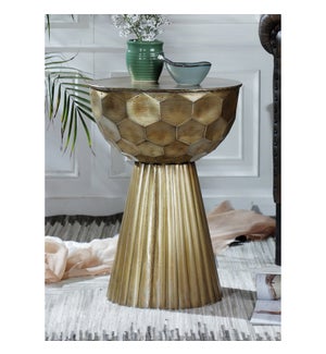 "Round Hand-Rubbed Side Table, Antique Brass Finish"