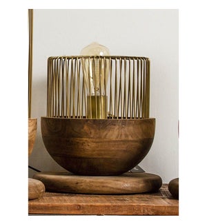 "Caged Table Lamp With Wooden Base, Short"