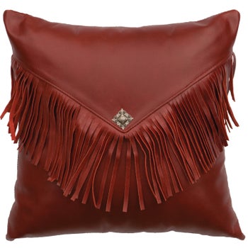 Dark Red Leather Pillow - Leather Back