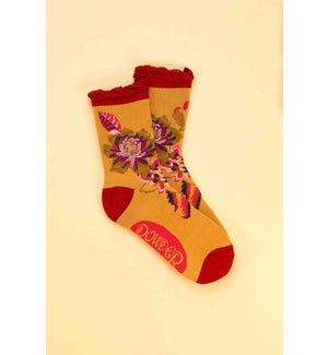 Fantasy Floral Ankle Socks - Mustard