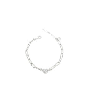 Linked - Paper Clip Chain Bracelet Pave Heart LOVE