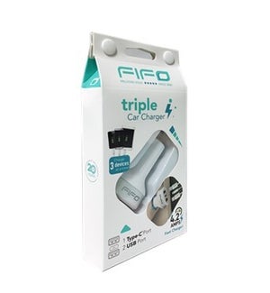 FIFO Triple Car Charger 2 USB 1 Type C