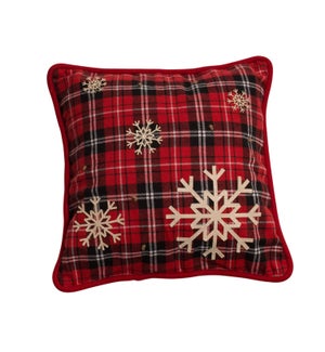 Snowflake Tartan Cushion Cover Red