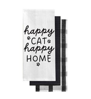 Happy Cat Happy Home Tea Towel Set Of 3 Black