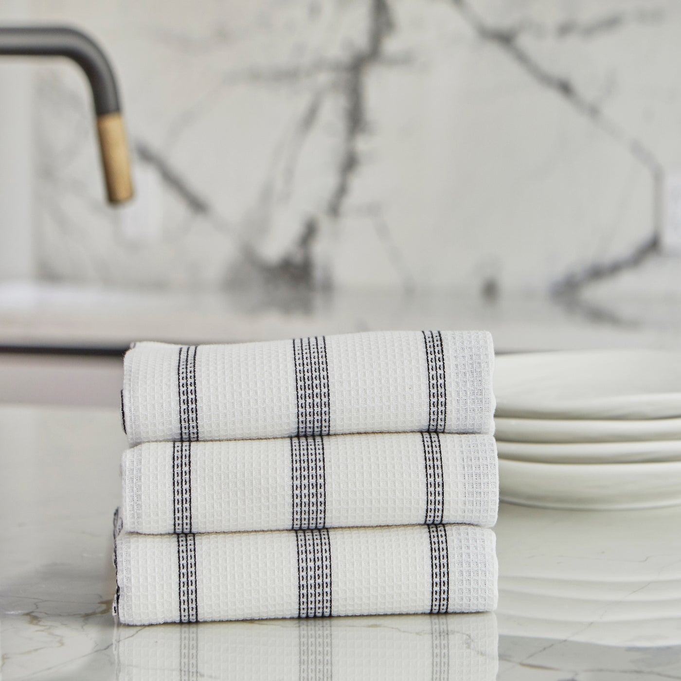 Grey Striped Kitchen Towels Set of 3