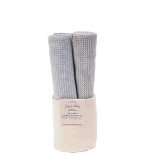 Calvin Two-Tone Tea Towel Set of 3 In Canvas Tote Grey