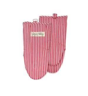 Tuscan Stripe Woven Oven Mitt Set Of 2 Red