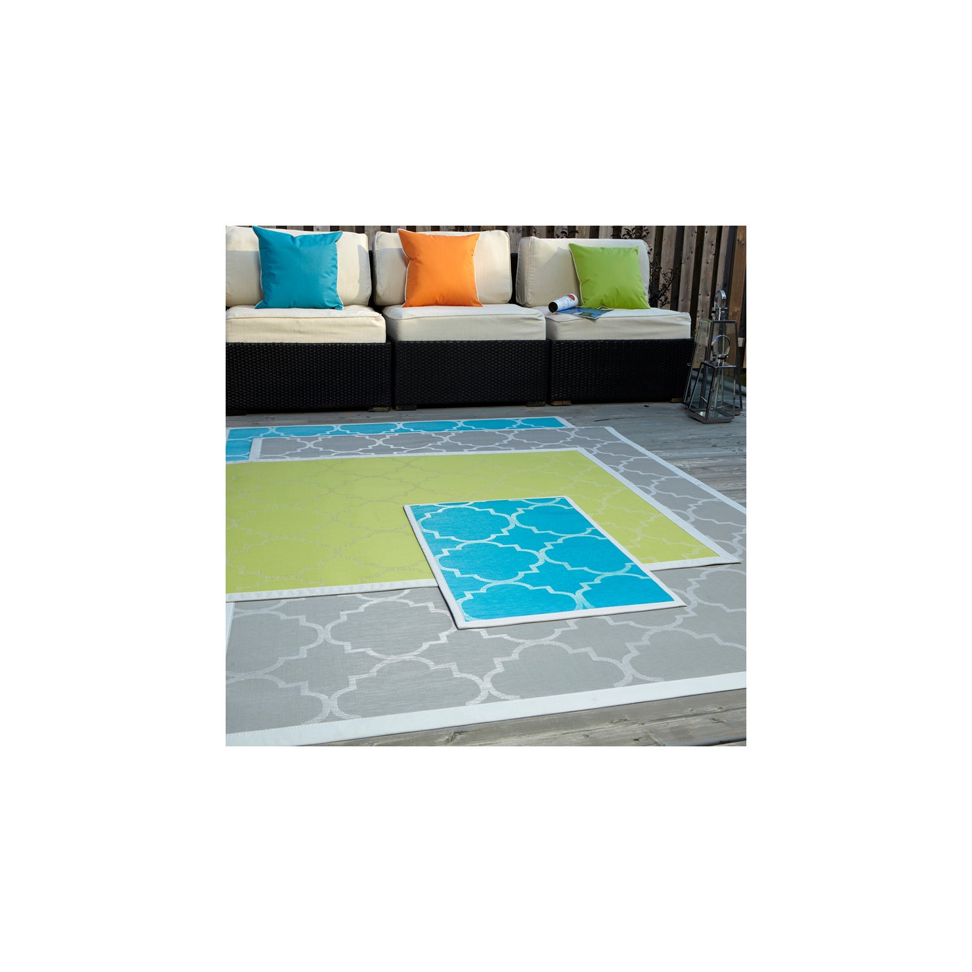 Vinyl Floor Mat, With Tiles in Green and Turquoise. Kitchen Runner