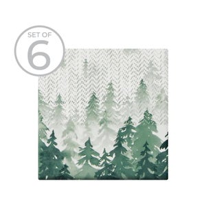 Boreal Forest Printed Ceramic Coaster Set of 6 Green