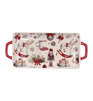 Classic Christmas Serving Platter With Handles Multi