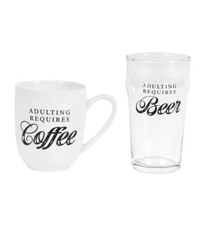 Adulting Requires Coffee/Beer Coffee and Beer Glass Set Black