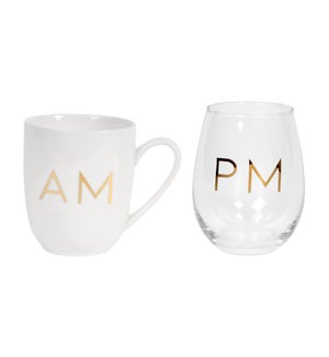 AM | Placemat Coffee Mug and Wine Glass Set Gold