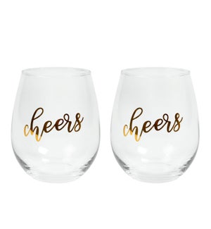 Cheers Wine Glass Set of 2 Gold