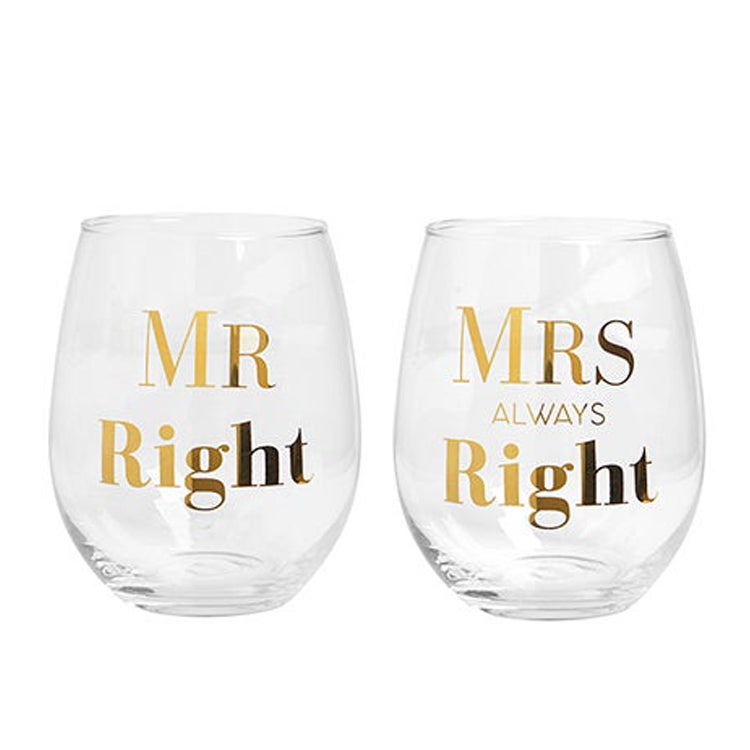 2 Always Right Wine Glasses Mr Right/ Mrs 