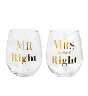 Mr Right | Mrs Always Right Wine Glass Set of 2 Gold