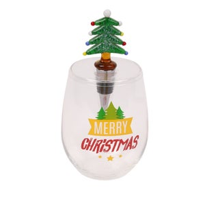 Merry Christmas Wine Glass and Stopper Set Multi