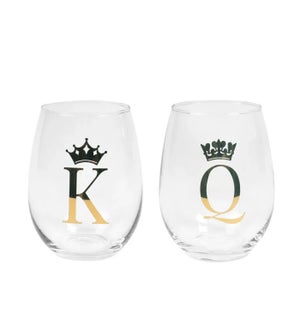 King | Queen Stemless Wine Glass Set Of 2 Gold