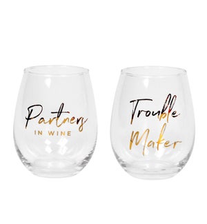 Partners In Wine Stemless Wine Glass Set Of 2 Gold