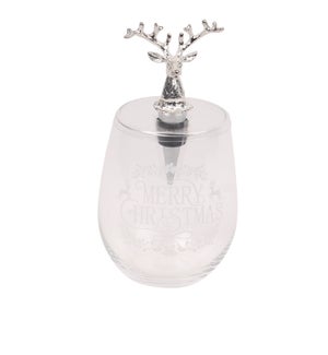 Reindeer Wine Glass and Stopper Set Silver