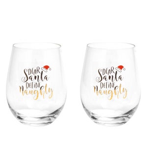 Santa, Define Naughty  Stemless Wine Glass Set Of 2 Gold