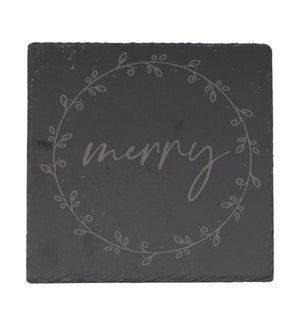 Merry Etched Slate Board - Square Natural