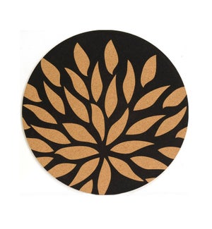Flower Cork Printed Placemat Round Black