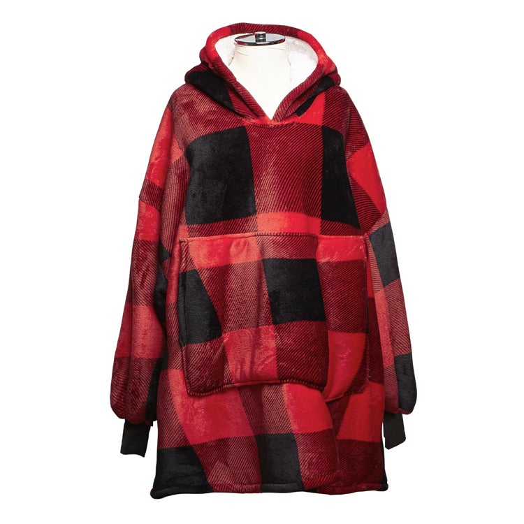 Buffalo Check Sherpa Oversized Hoodie Red - hoodies | Harman