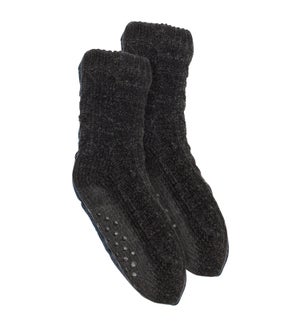 Chenille Cable Knit Lounge Sock Black
