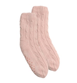 Chenille Cable Knit Lounge Sock Soft Pink