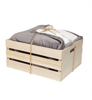 Kozie Throw In A Wooden Crate  Grey