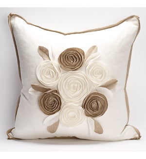Churchill Linen - Rose Pillow - Ivory/Flax  -  22" x 22"