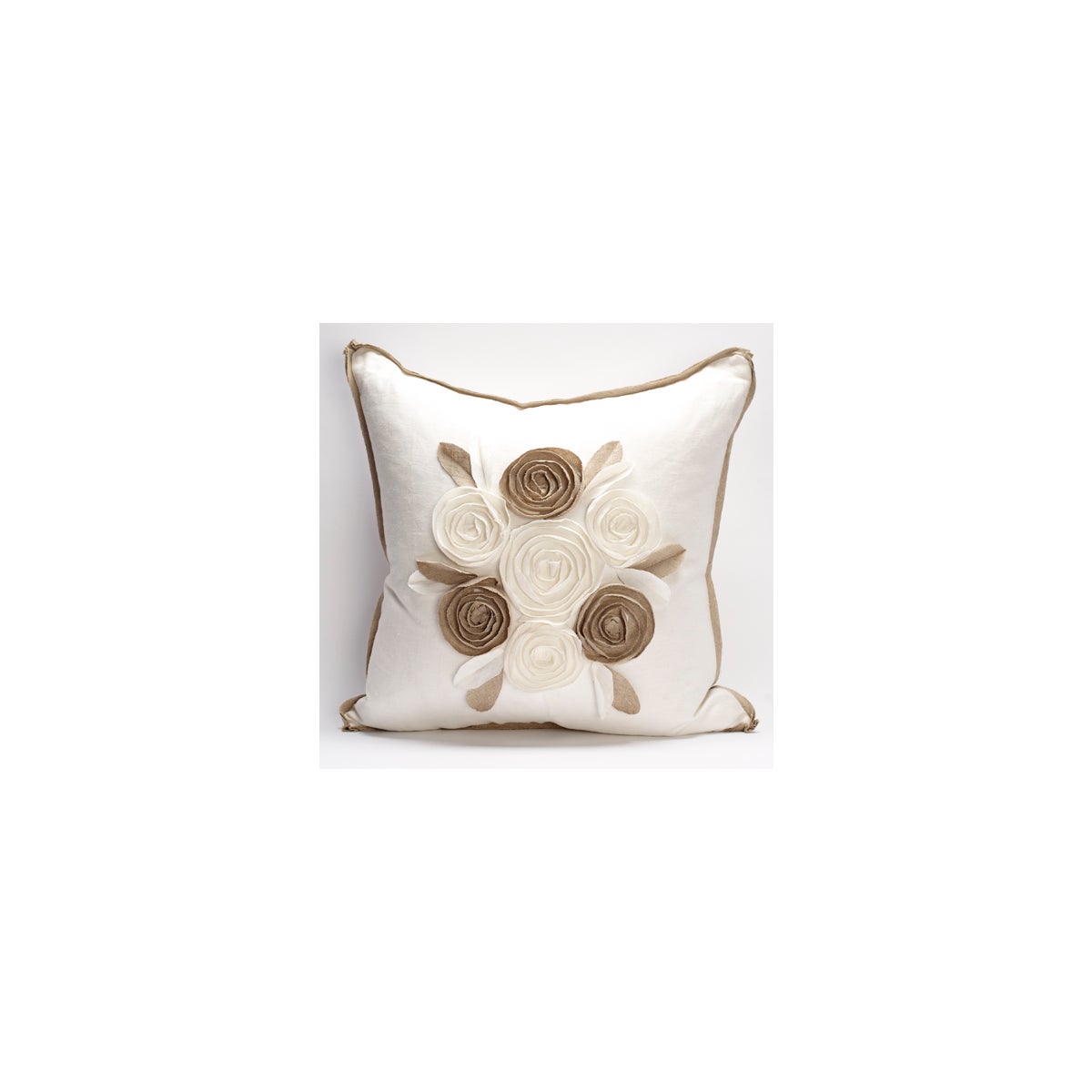 Churchill Linen - Rose Pillow - Ivory/Flax  -  22" x 22"