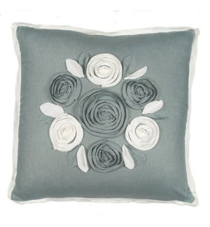Churchill Linen - Roses Pillow - Bluemist/Ivory- 22" x 22"