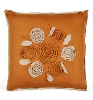 Churchill Linen - Roses Pillow - Bronze/Flax- 22" x 22"