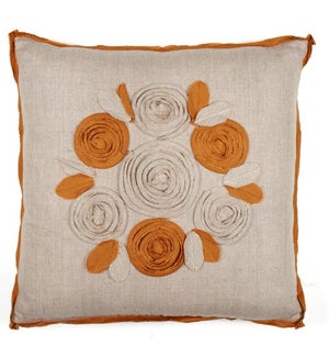Churchill Linen - Roses Pillow - Flax/Bronze- 22" x 22"