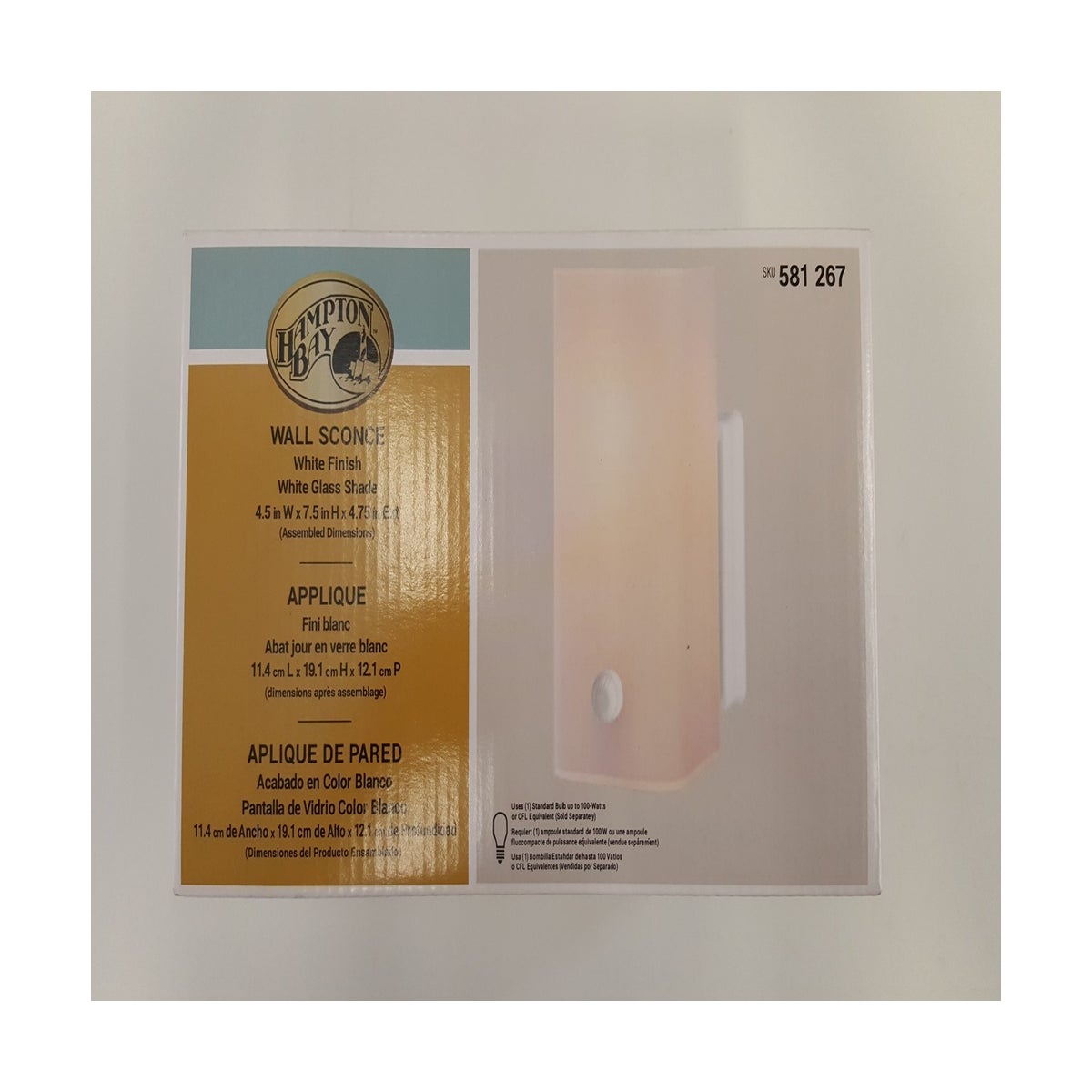 1 LIGHT WHT BASE GLASS WALL