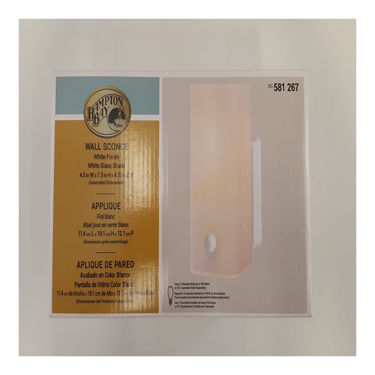 1 LIGHT WHT BASE GLASS WALL