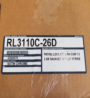 DOOR LOCK- INSYNC LOCK RH COM 2 3/8 BS W/ T LP STK