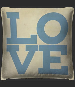 LOVE Blue on White Pillow