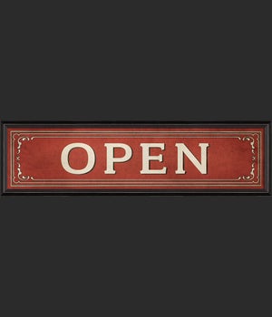 BC Garden Series Open sign on red