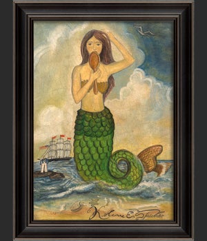 LS Mermaid Looking in Mirror Green Tail