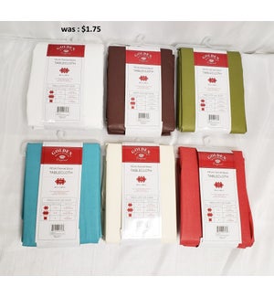 60"X84" SOLID COLOR PEVA FLANNEL BACK TABLECLOTH - 48PC/BOX (ASSORTED COLORS)