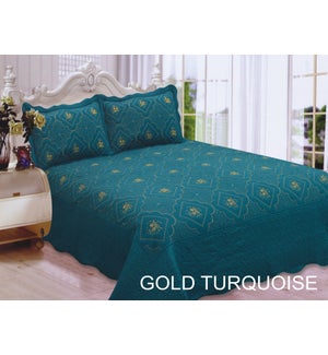 QUEEN BED SPREAD GOLD/TURQ 8/BX