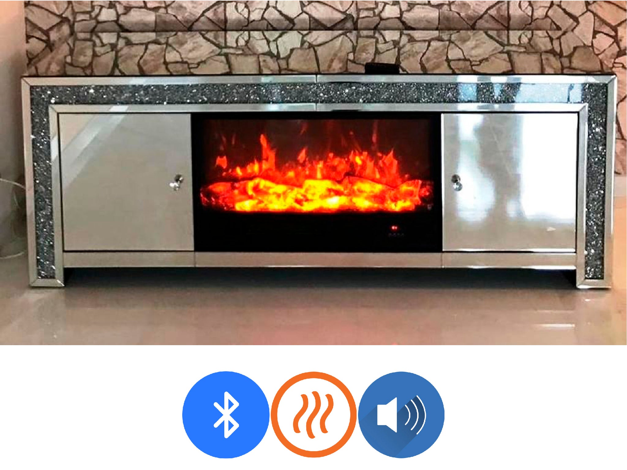 Bluetooth speaker deals fireplace tv stand