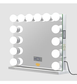 HOLLYWOOD MIRROR 25.6"X31.5" -1/BOX (14 LED -BULBS , LCD BLUETOOTH SPEAKERS , TWO-POWER OUTLET , TWO