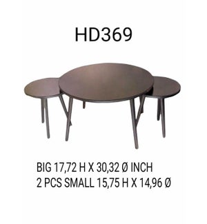 ROUND COFFEE TABLE WITH 2 END TABLES- GREY- 1 SET/ BOX