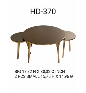 ROUND COFFEE TABLE WITH 2 END TABLES- GOLD- 1 SET/ BOX