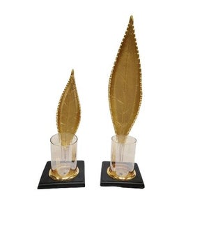 RESIN CRAFT- 2PC CANDLE HOLDER-22.83H + 15.35H- SILVER/ PEARL/ BLACK/ GOLD- 8/BOX