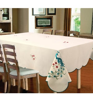 EMBROIDERED PEACOCK TABLECLOTH - 70" R - 12/BOX
