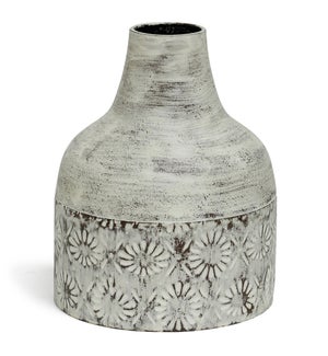 White Washed | 10in x 8in Decorative Floral Metal Vase